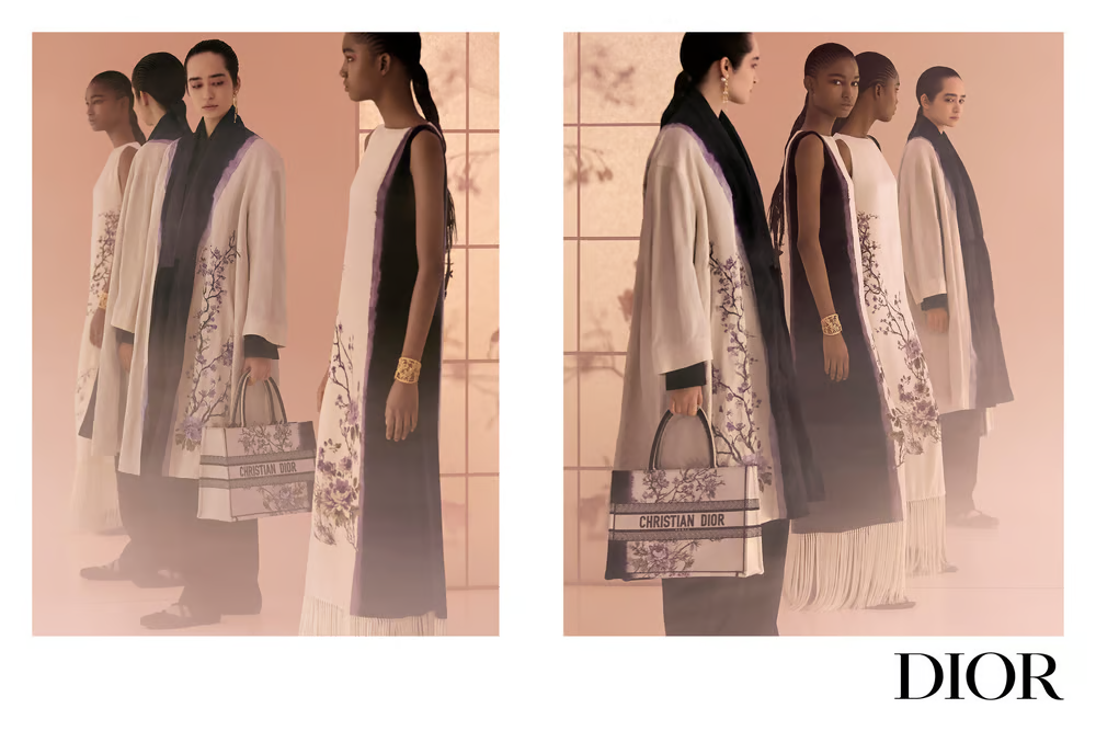 Dior 2025 秋季广告大片中花卉刺绣的标志性造型 - Yuriko Takagi